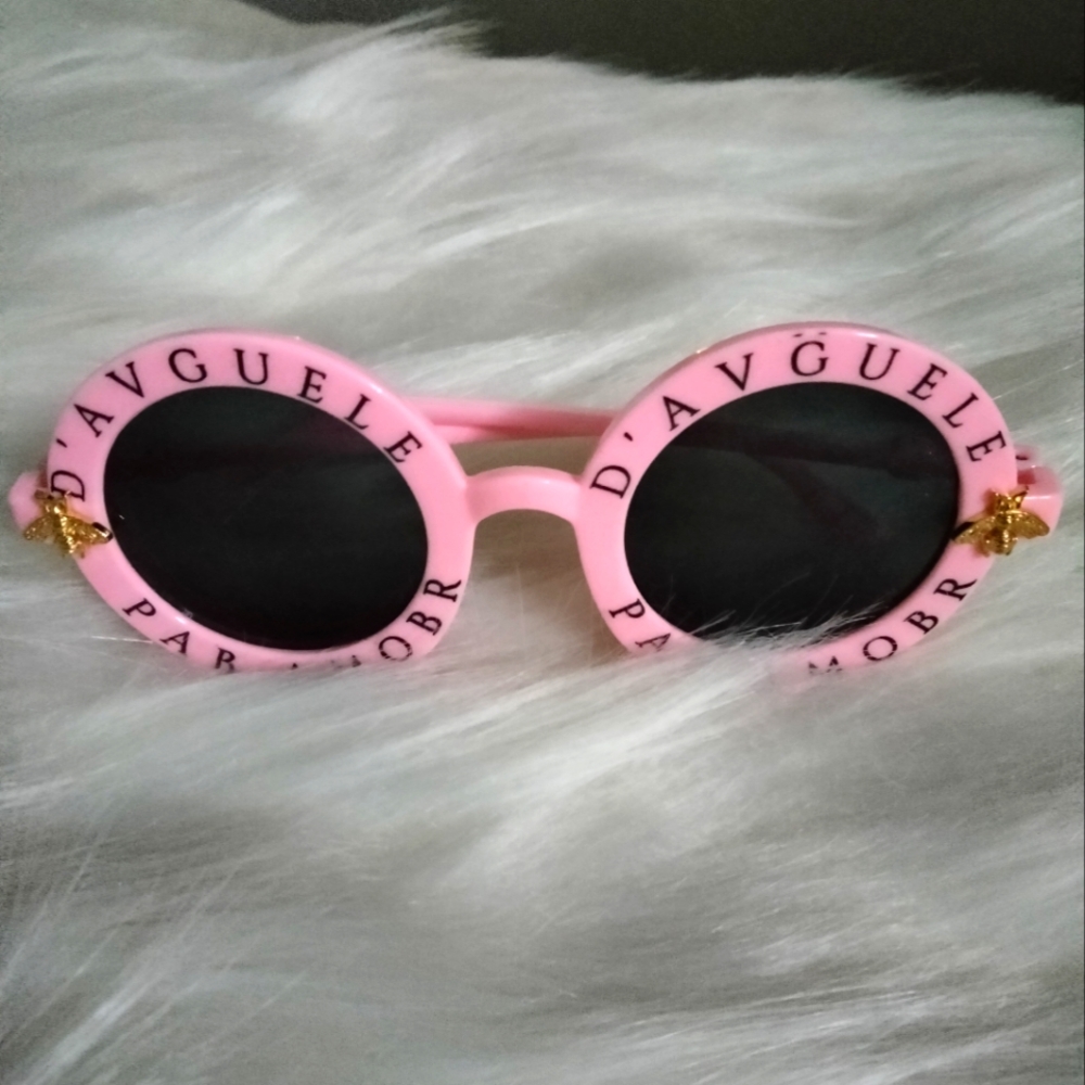 Pink French inspired rainbow mirrored sunglasses. Gold bee accents. Or g…